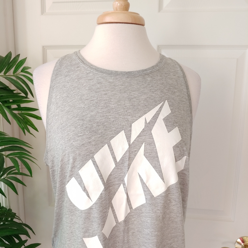 Nike Racer Back Tank Top Grey White Medium - Picture 2 of 8